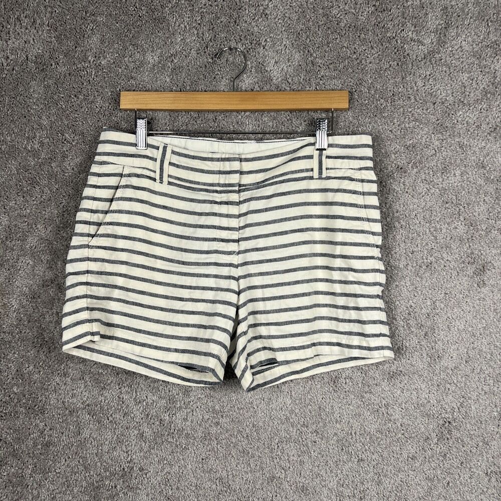Tommy Hilfiger Shorts Womens 8 White Stripe Flat Front Pockets Linen Blend